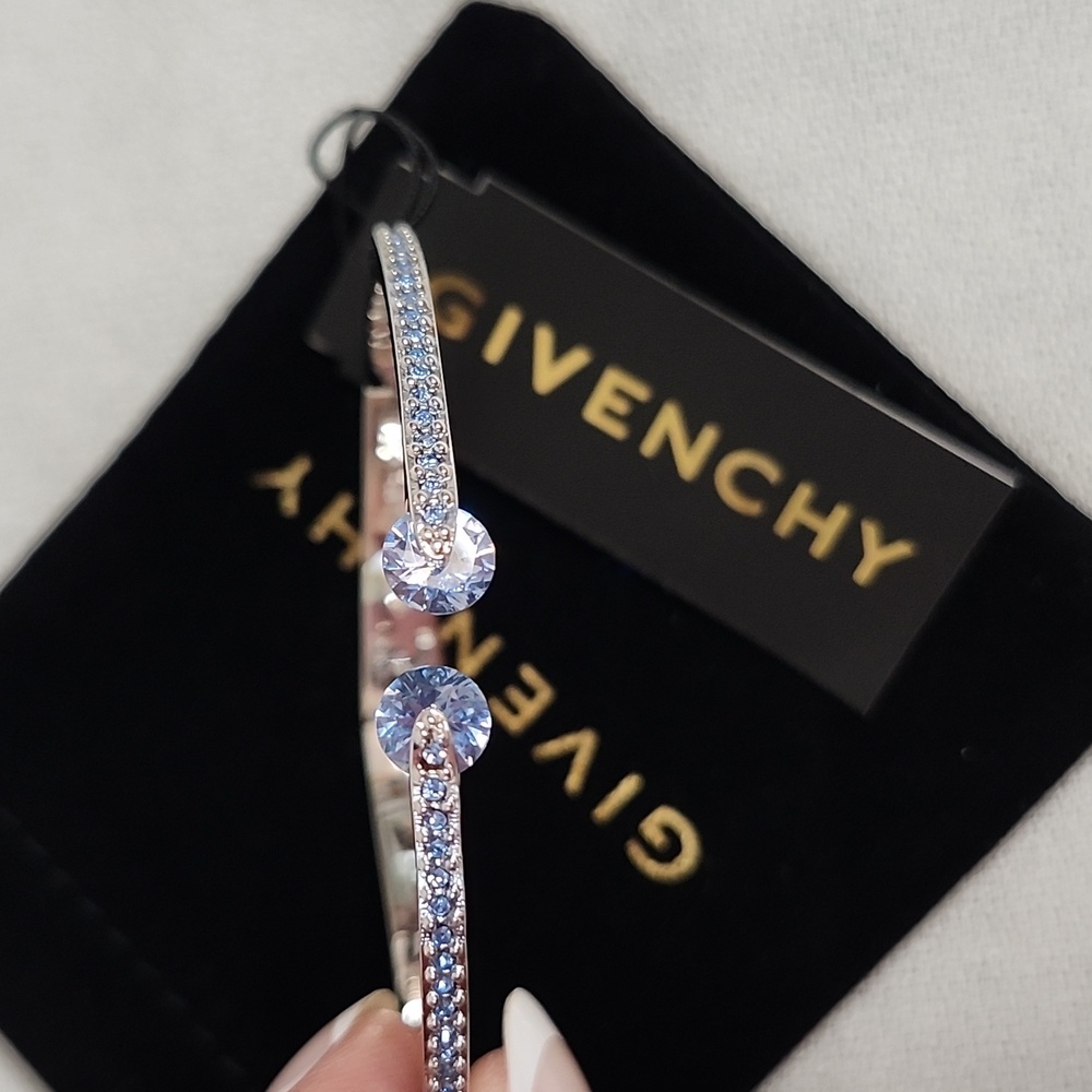 Givenchy Elegant Silver with Blue Crystals Hinged Bracelet